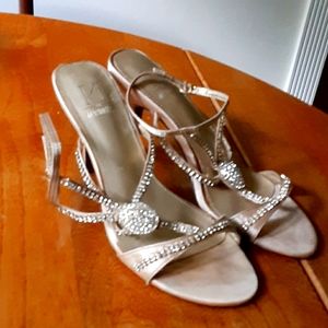 M By Marinelli Gold Satin Jewelled Sandal Sz 8M